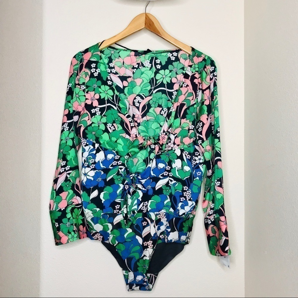ZARA Floral Boho Retro Cutout Tie Front Bodysuit - Picture 5 of 16